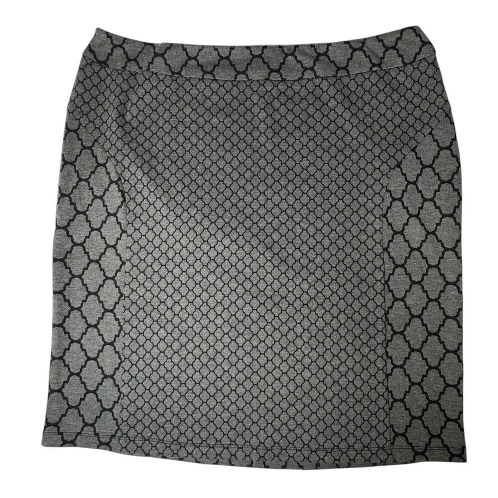 Ashley Stewart Sz 18/20 Women's Skirt Black Gray Geometric Circles Knit Classic